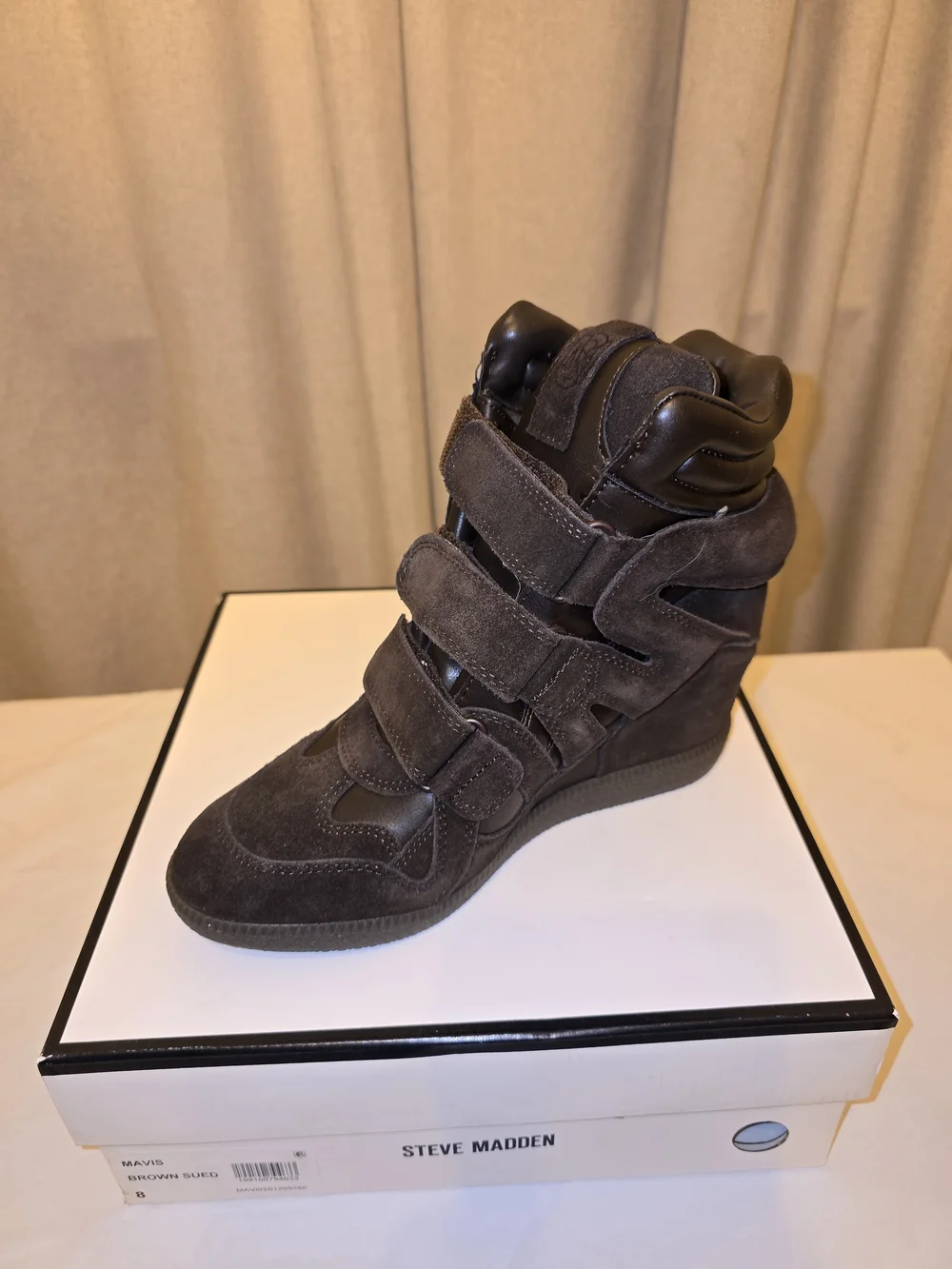Steve Madden Mavis Brown Suede Hidden Wedge High-Top Sneakers